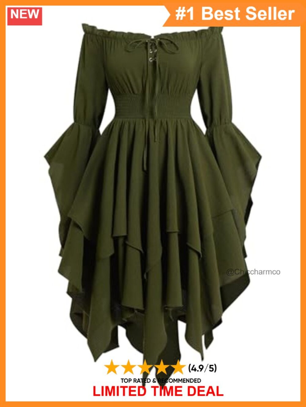Renaissance Medieval Corset Dress Off Shoulder Bell Sleeve Midi